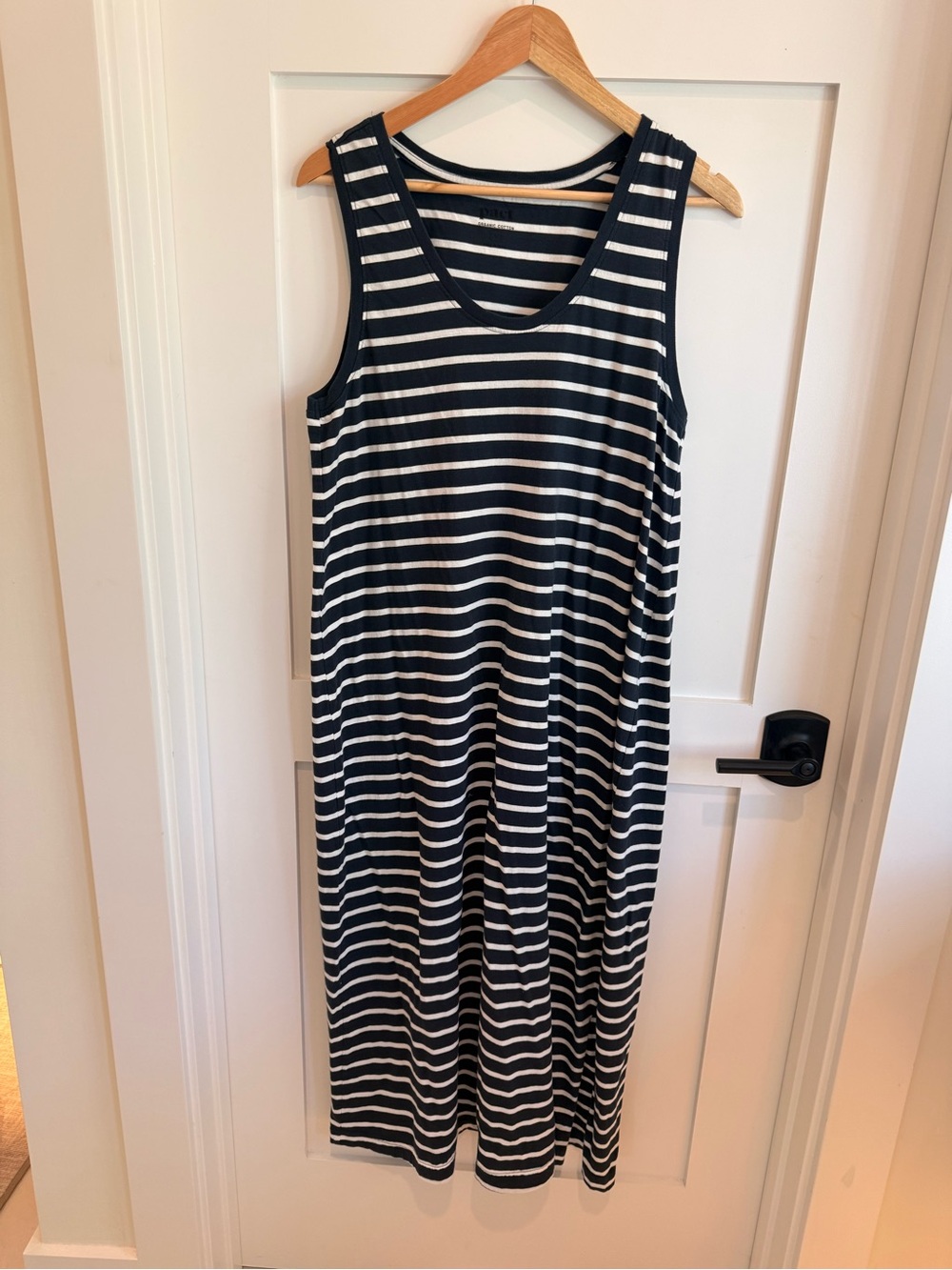 Pact Navy and White Striped Scoop Neck Tank Top